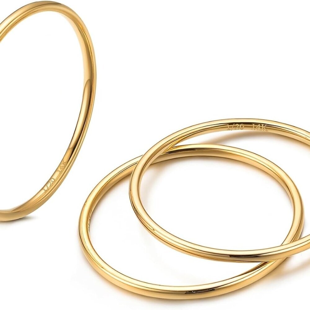 1mm 14K Gold Filled Rings for Women Girls Thin Gold Ring Dainty Cute Stacking St